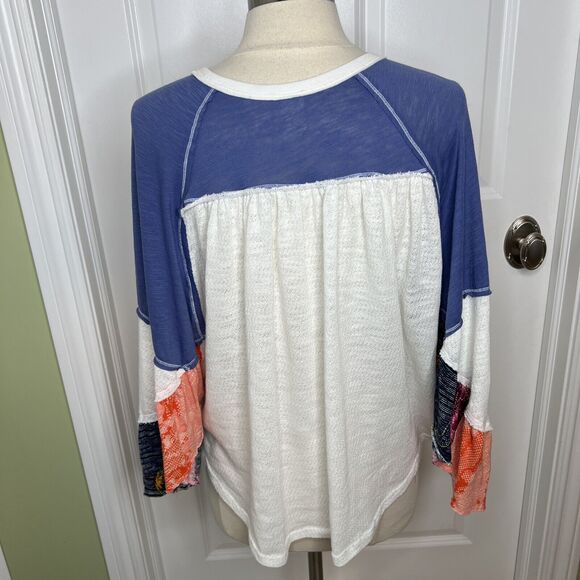 We The Free People Friday Fever Batwing Boho Oversized Thermal Top Blue Small - Picture 5 of 7